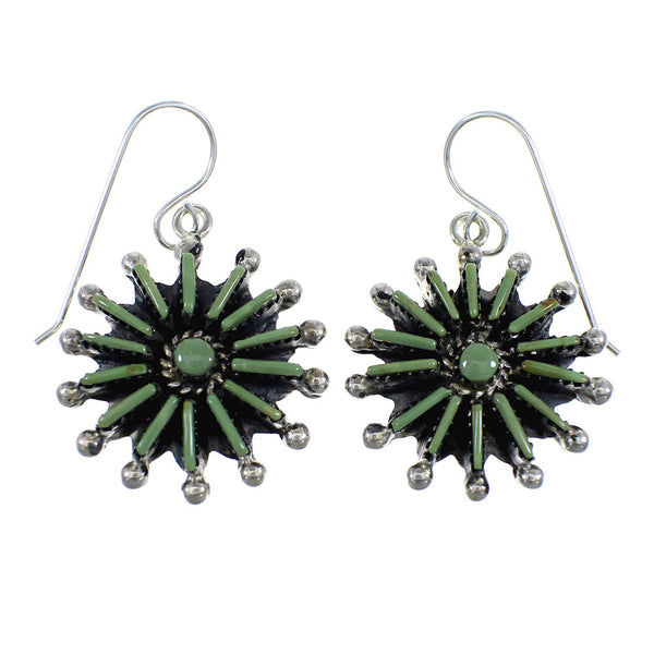Turquoise Sterling Silver Needlepoint Hook Dangle Earrings RX56359